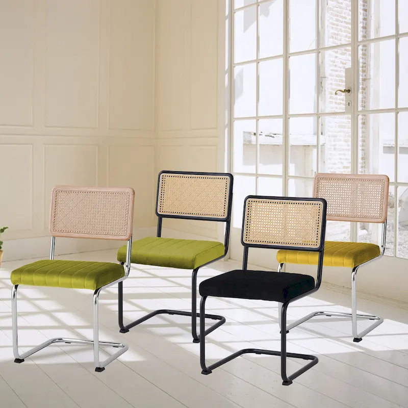 Velvet Upholstered Rattan Dining Chairs Set of 2/4