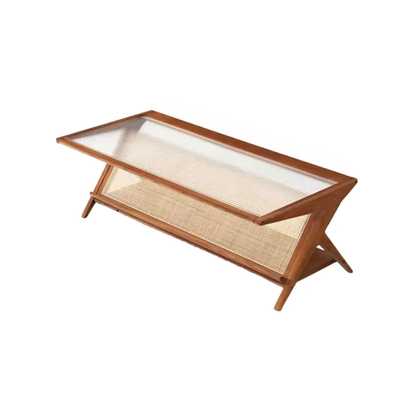 Modern Brown Rectangle Glass Wood Coffee Table with Shelf