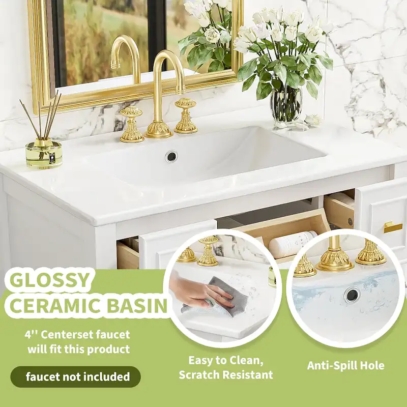 30 Bathroom Vanity with Ceramic Sink Combo, Free Standing Single Vanity Set with 5 Drawers