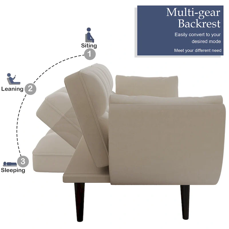 57  Sofa Bed,Polyester Blend Comfy Futon Couch Bed with 2 Square Pillows, Convertible Sleeper Sofa with Adjustable Backrest