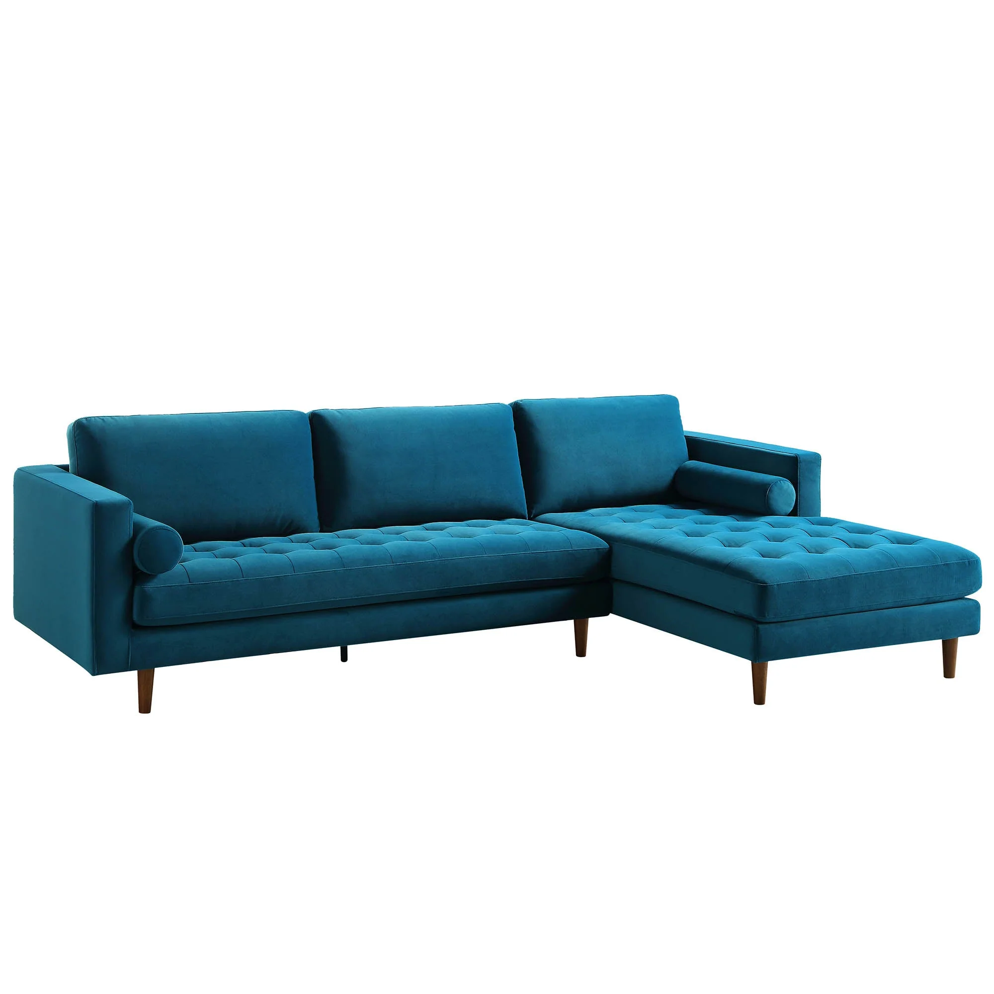 Teal Velvet 4-Seater Right Chaise Sofa, 105