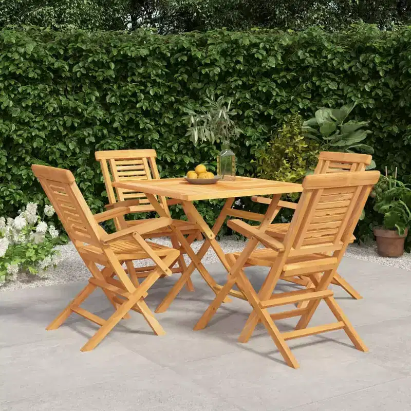 vidaXL Patio Dining Set Table and Chair Furniture 5 Piece Solid Wood Teak