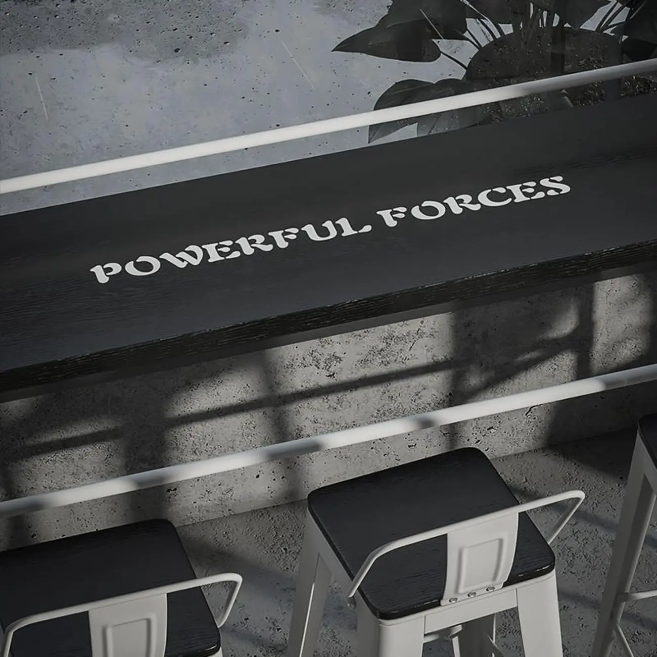 Rectangular Black Wood White Metal Four-Legged Bar Table Seat of 4