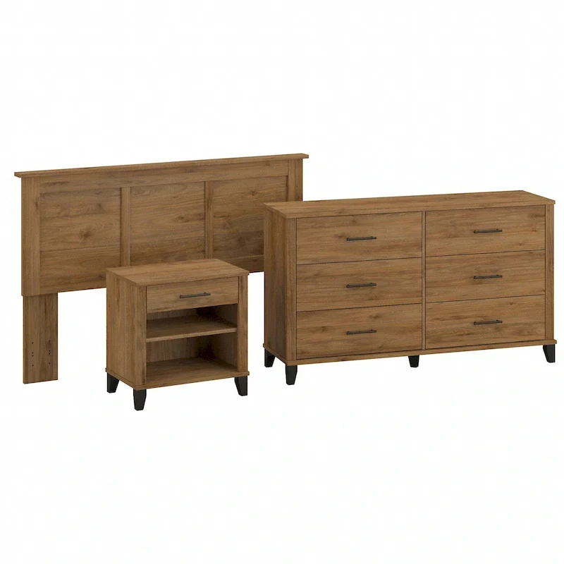 Somerset Ash Grey Headboard, Dresser and Nightstand Bedroom Set