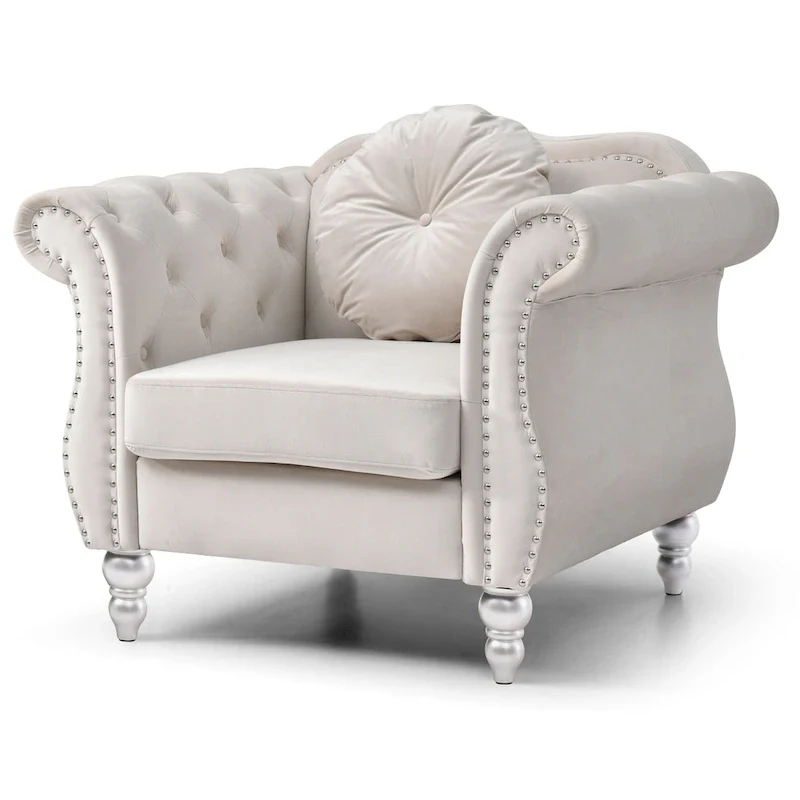 Green / Gray / Navy / Pink / Black / Burgundy / Ivory Velvet Club Chair with Nailhead Trim – Single