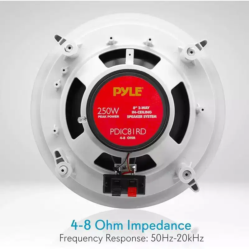 Pyle PDIC81RD 8 In-Wall/In-Ceiling Dual Speaker System  2-Way, Flush Mount, 250W Peak, White