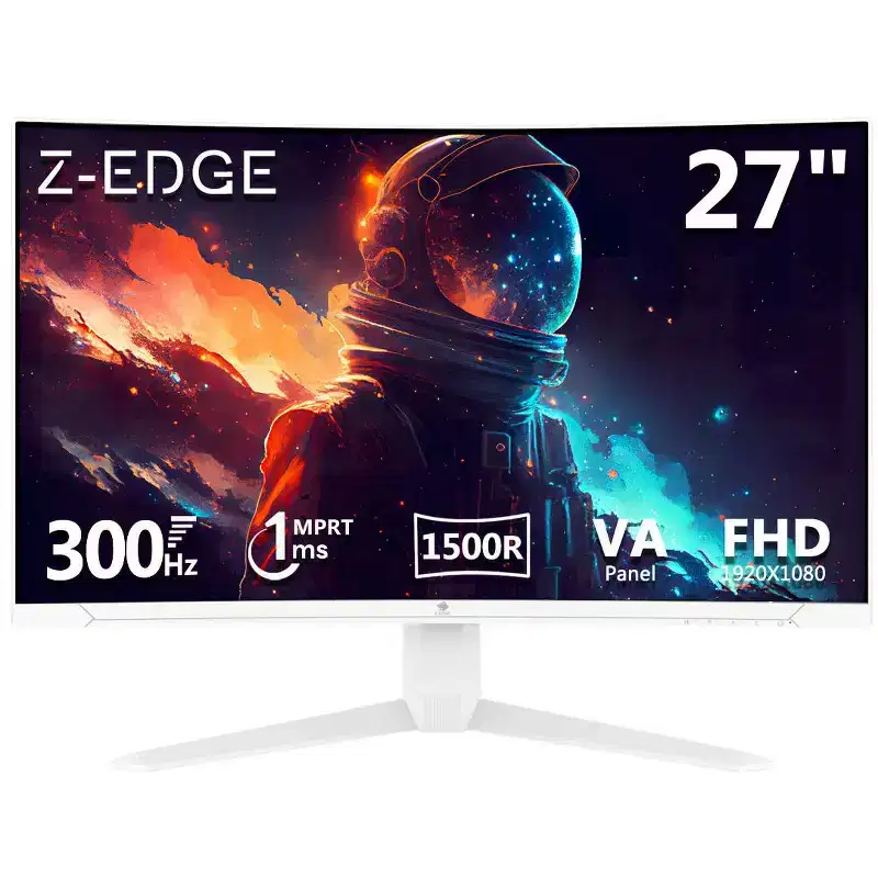 Z-EDGE 27 300Hz Cuved Gaming White Monitor, FHD 1080P 1500R MPRT 1ms, 16.7M Colors, 2X DP 1.4 Ports and 2X HDMI 2.0 Ports