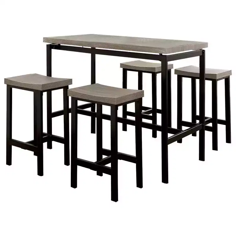 Royal Hampton 5 Piece Wooden Counter Height Table Set In Natural Brown And Black