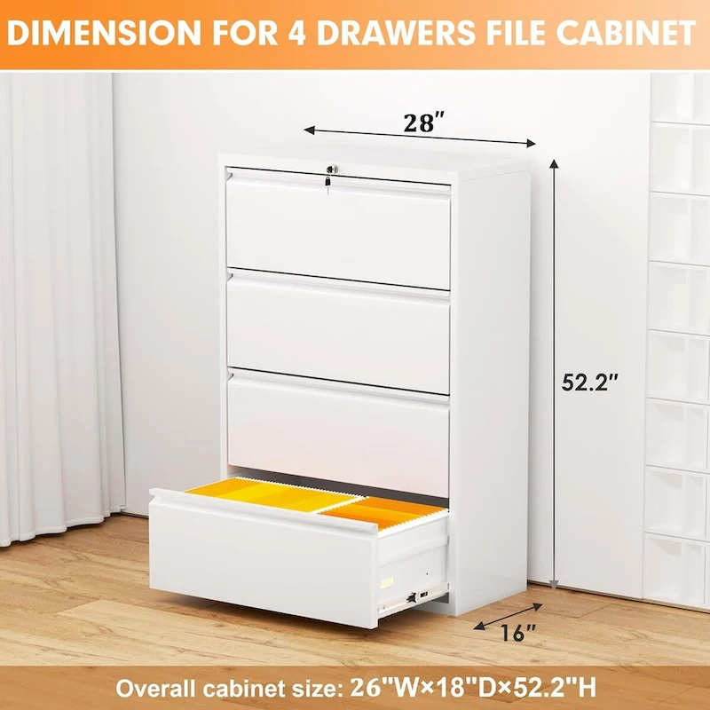 4 Drawer Metal Lateral Filing Cabinet with Lock