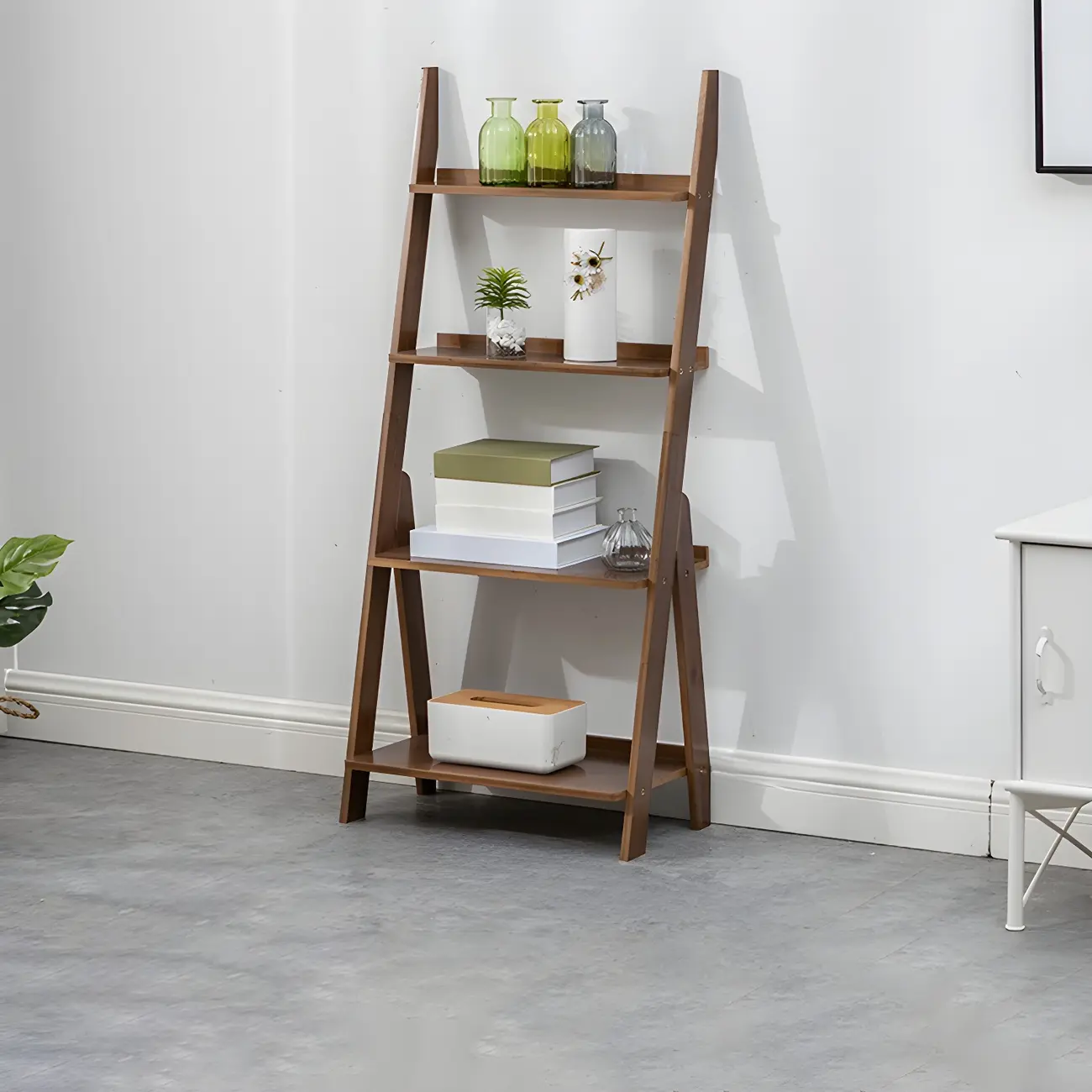 Solid Wood 5-Tier Open Back Ladder Bookshelf