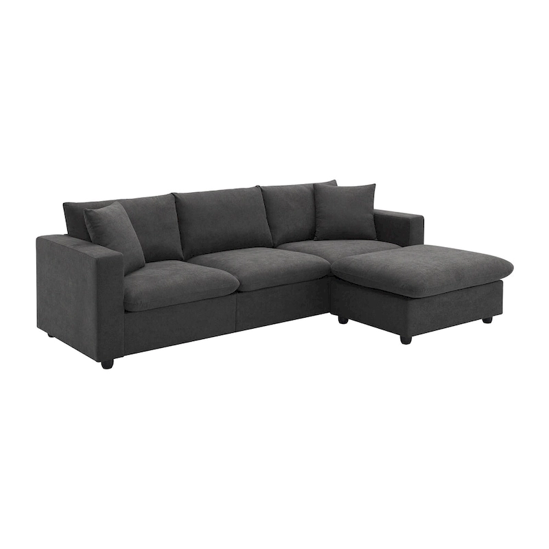 4-Seat Polyester L-Shaped Sectional Sofa with Convertible Ottoman