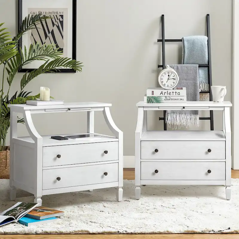 Jennifer 2 - Drawer Nightstand with Built-In Outlets and Pull-out Tray Set of 2 by HULALA HOME