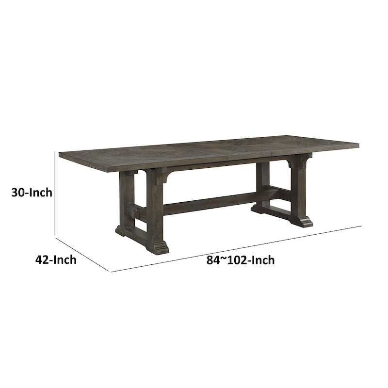 Koa 84-102 Inch Dining Table, Extendable 8 Seater Rectangular, Brown Wood