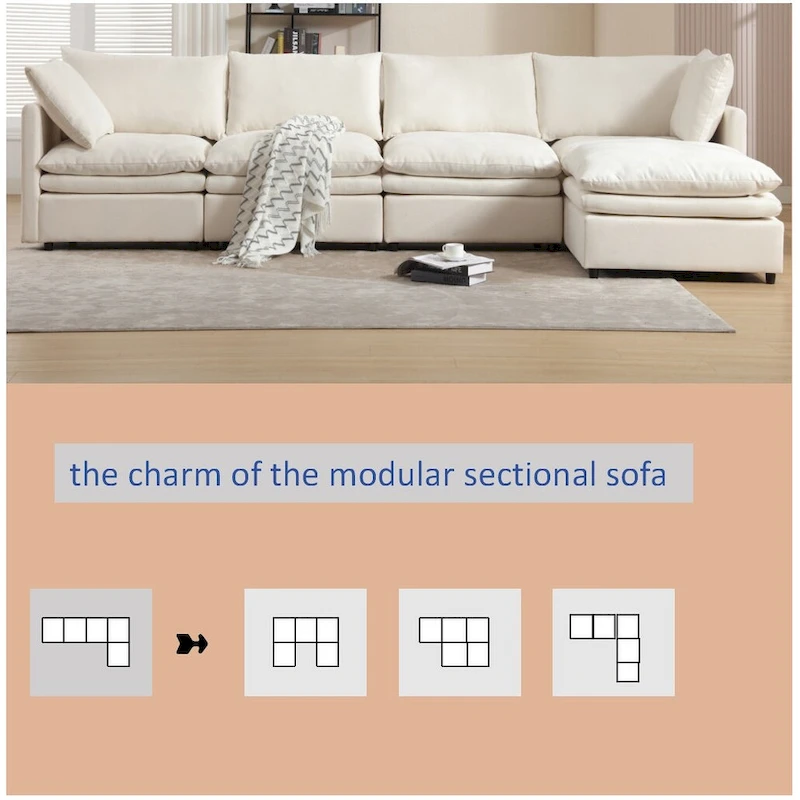 Modern Upholstered Sectional Sofa with Chaise Lounge