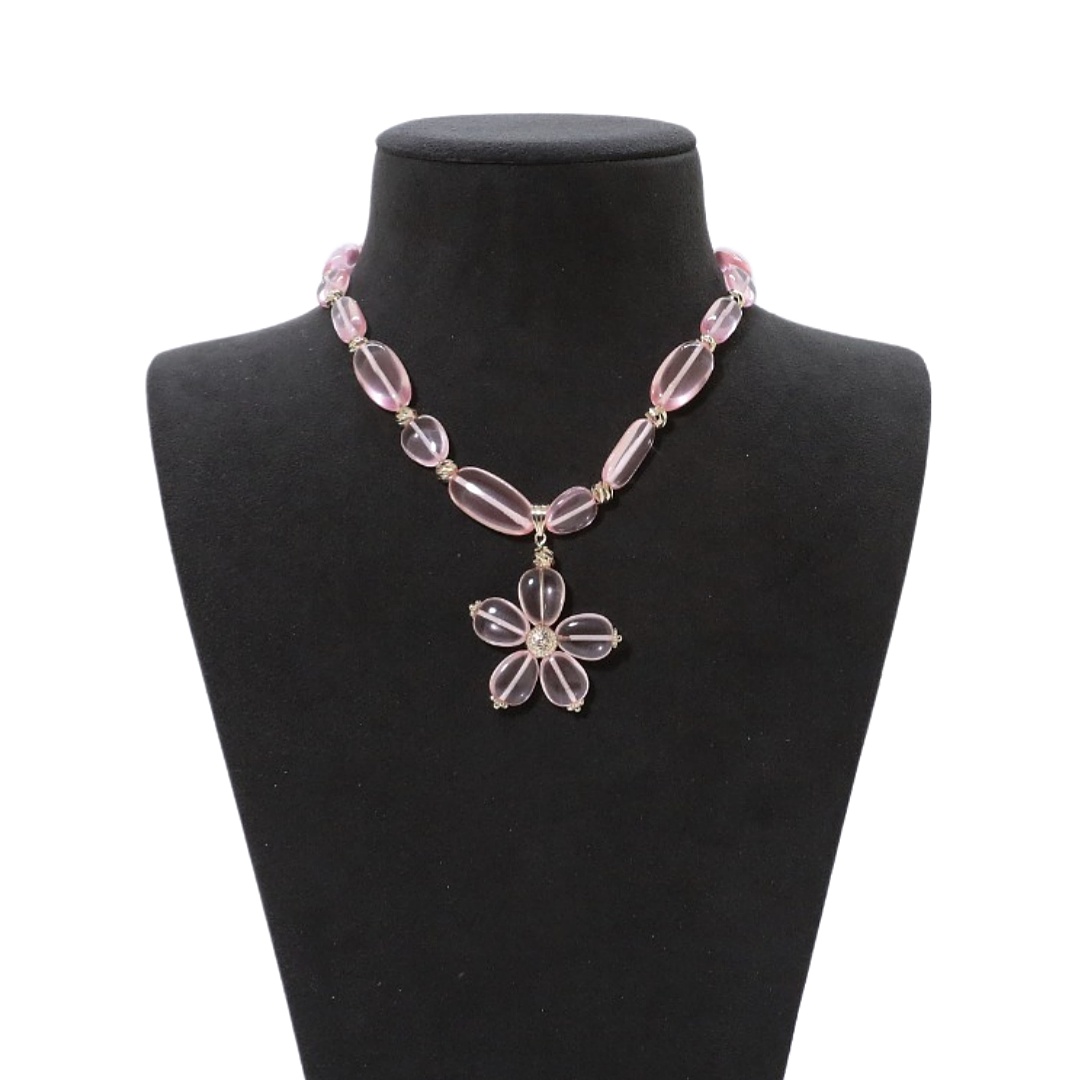 CCN514 Chain pink acrylic flower necklace - ccjewelryacc
