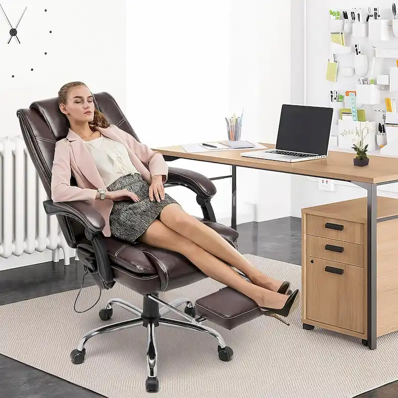Ergonomic Heated Executive Office Chair with 2/4/6-Point Massage, Retractable Footrest, and PU Leather