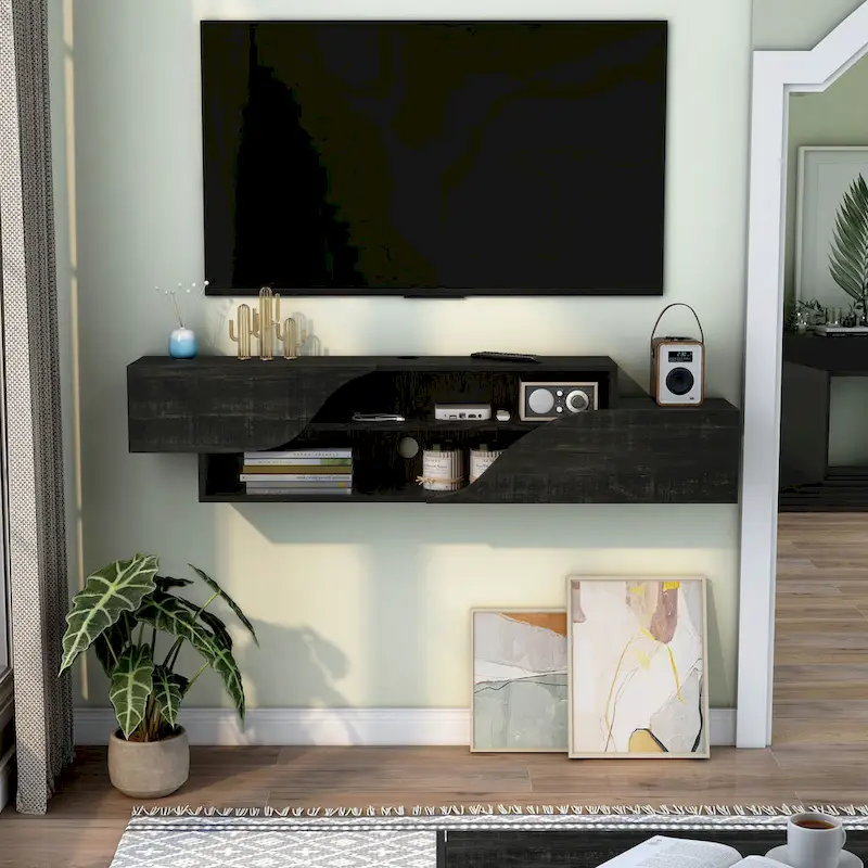 Transitional 59-inch 2-Shelf Floating TV Stand