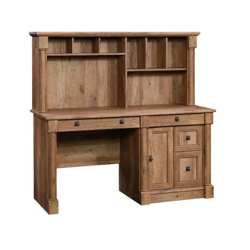HomeStock 56.5 in.H Brown Color Wood Computer Desks with All Purpose Drawer