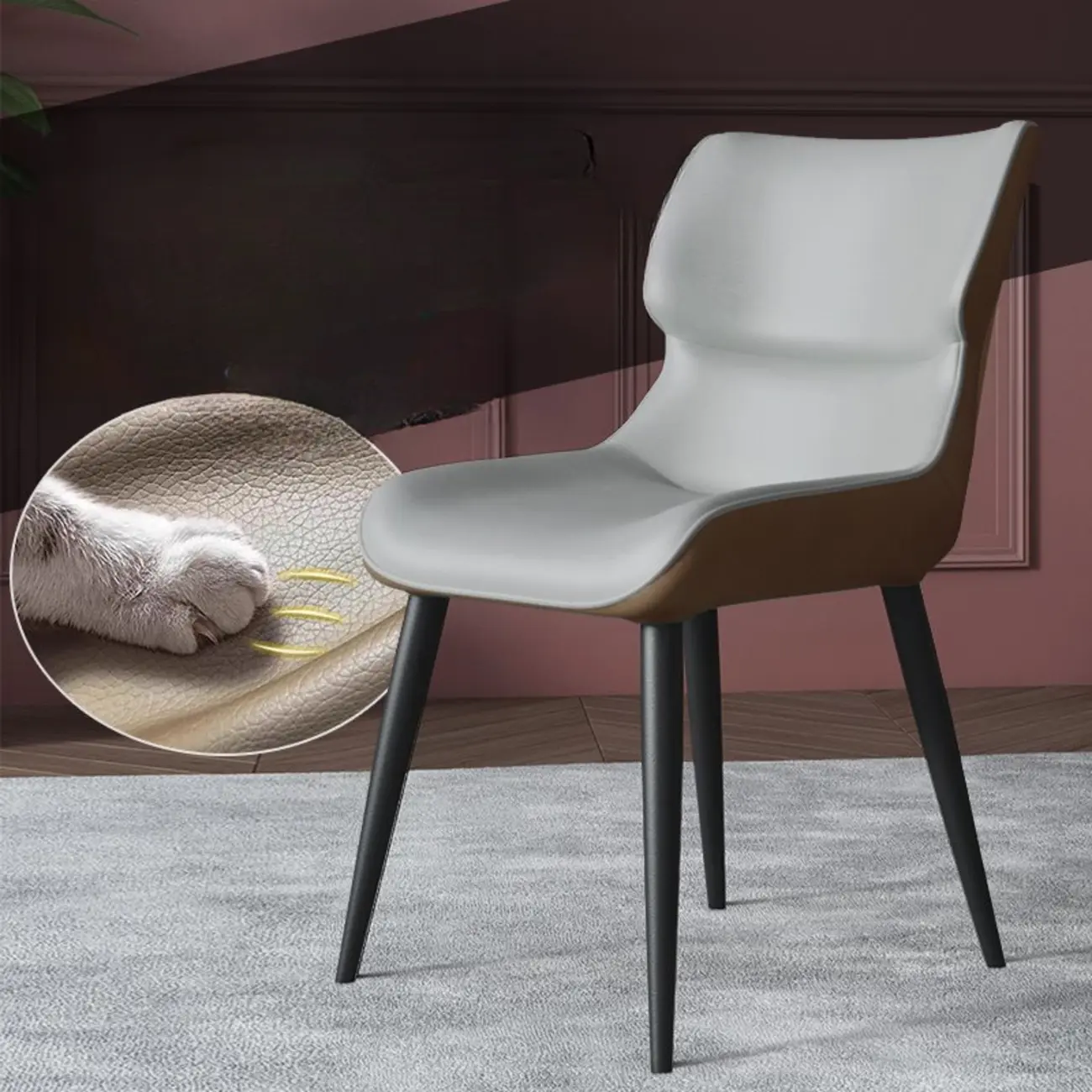 Modern Faux Leather Upholstery Dining Chair with Metal Legs