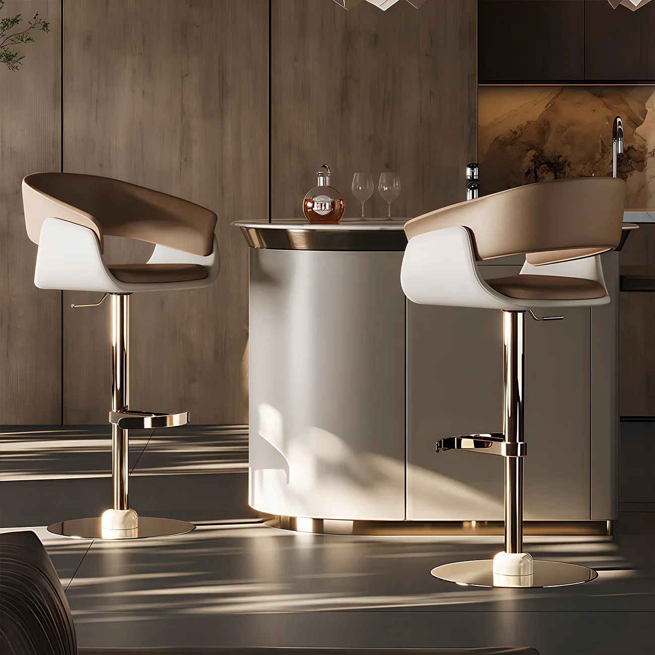 Brown Swivel Genuine Leather Counter Stools with Backs