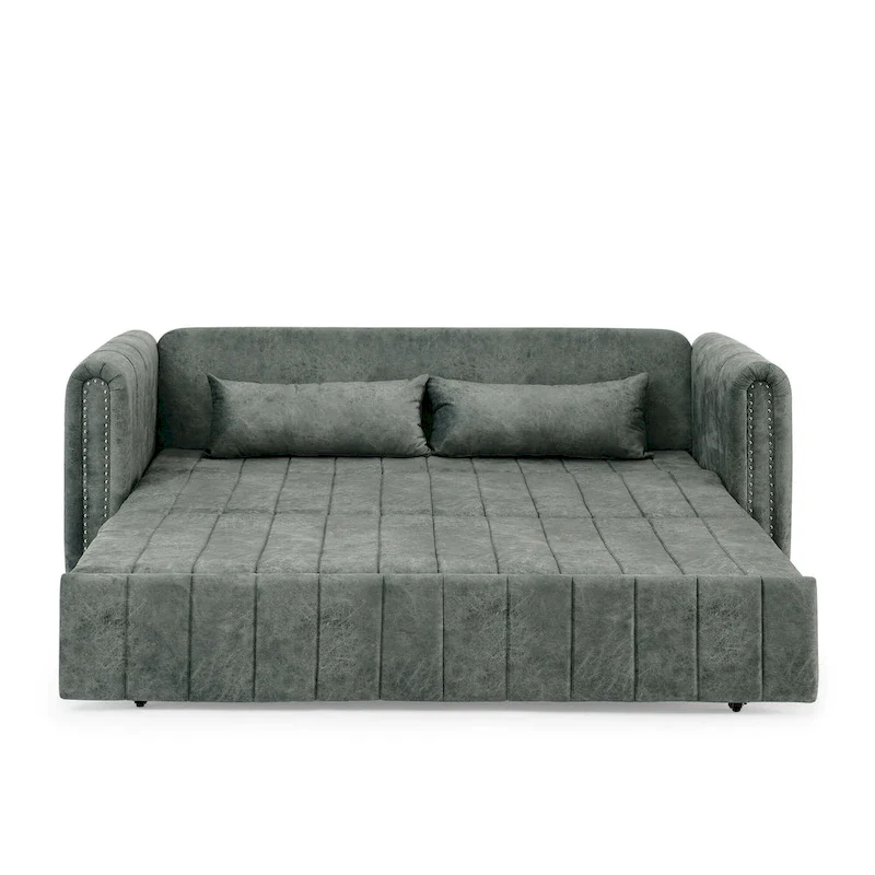 Modern 68 Foam 3 in 1 Pull-Out 3-seaters Bed Sleeper Sofa with Copper Nails and Two Drawers