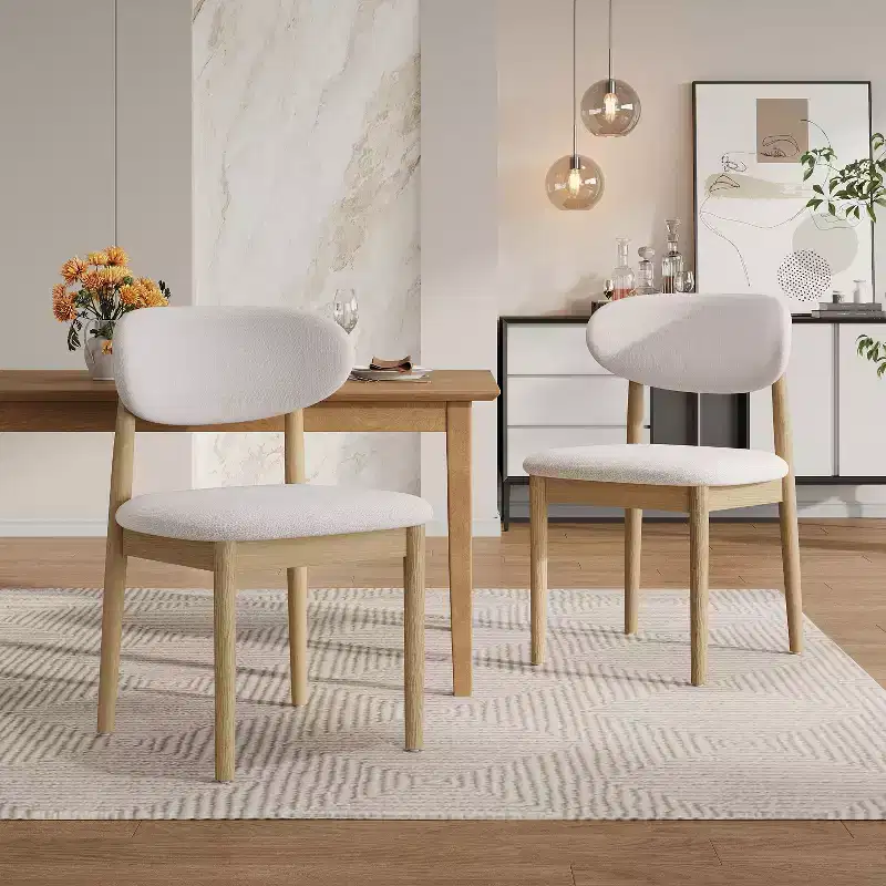 Christopher Knight Home Bulwarth Mid-Century Modern Rubberwood Upholstered Dining Chair with Curved Back (Set of 2)