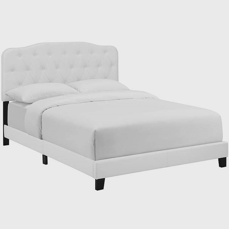 Dayton Full Size White Leather Platform Bed with Button Tufted Headboard