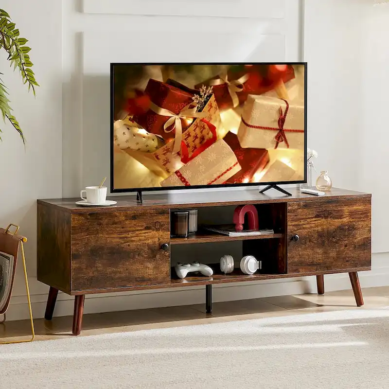 TV Stand for 55 60 inch Television, Entertainment Center with 2 Cabinet Media Console Table, Living Room, Bedroom Furniture