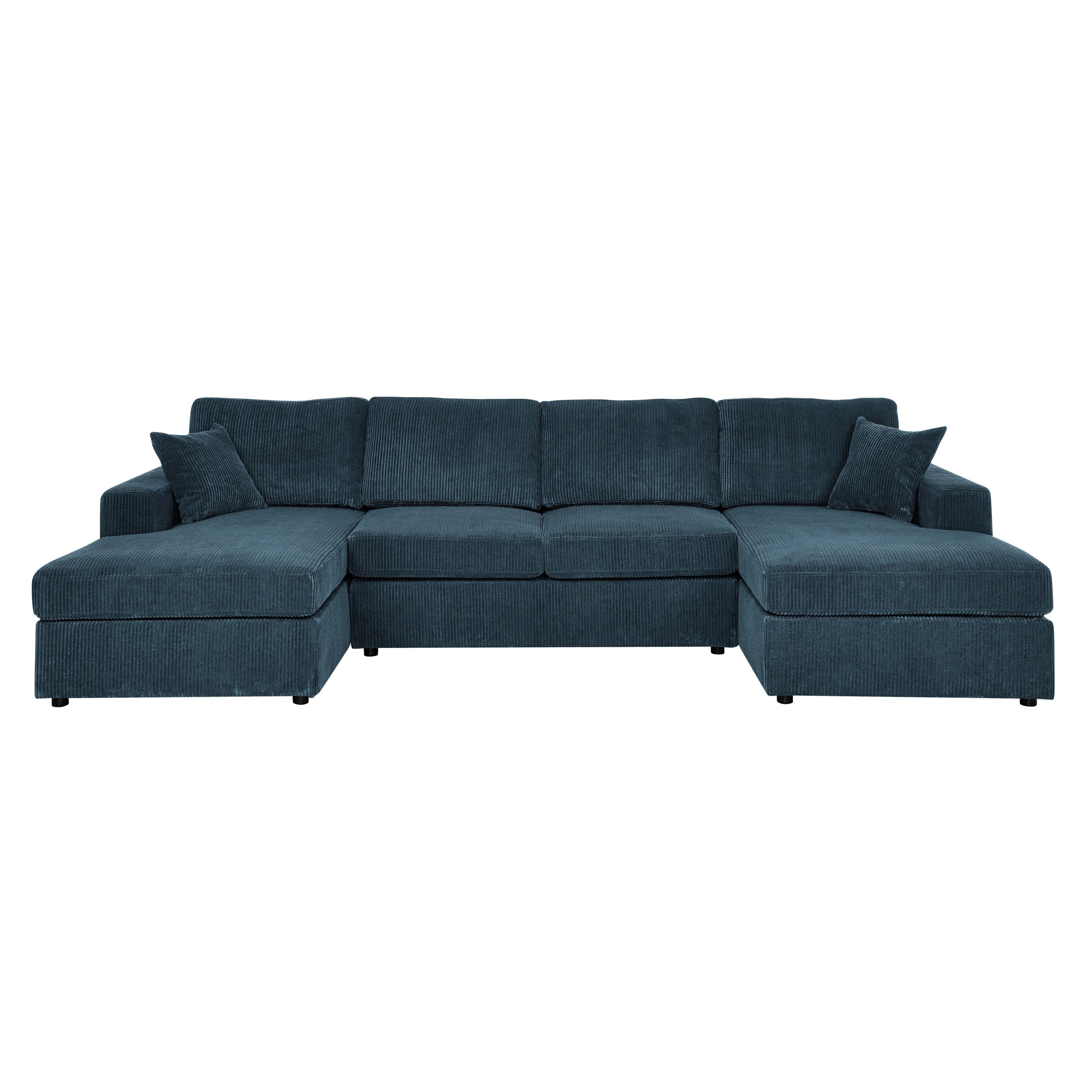 Walker Edison | Coastal Teal Corduroy Double Chaise Cloud Sectional Sofa