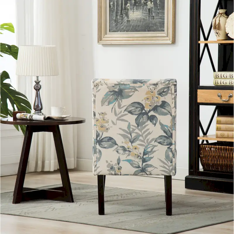 Blue Leaves 29.13  Upholstered Accent Chair with Wood Legs