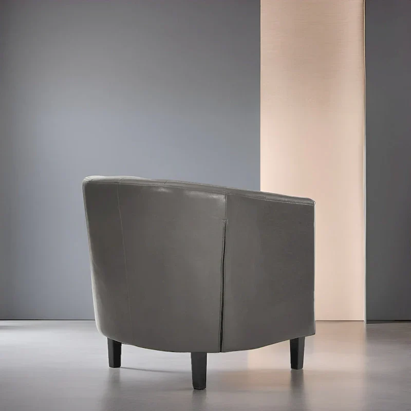 Accent Chair, Button Tufted Faux Leather Barrel Chair, Midcentury Modern Accent Chair, Comfy Armchair, Tub Barrel Chairs