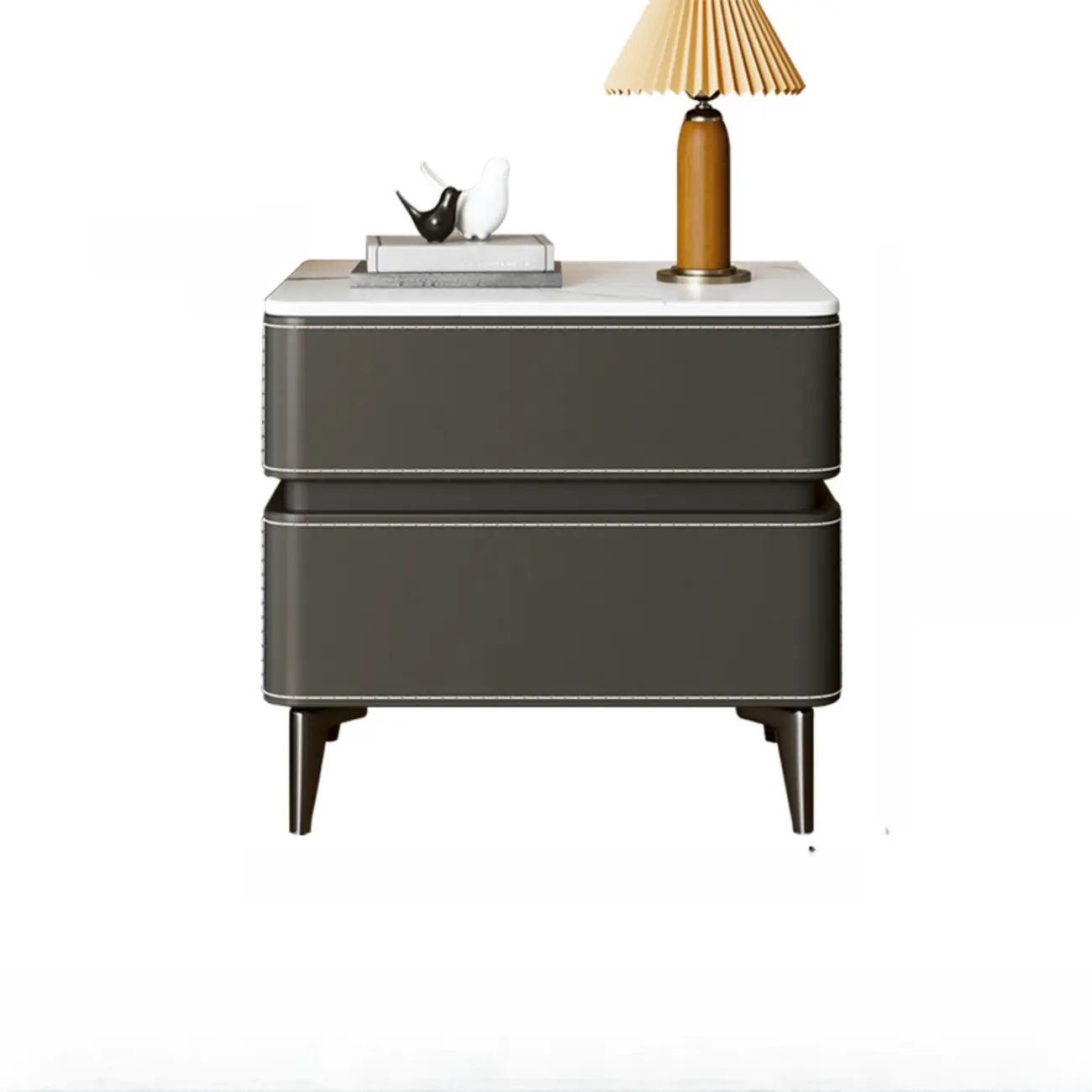 Stylish Faux Marble Leather Drawer Nightstand with Metal Legs