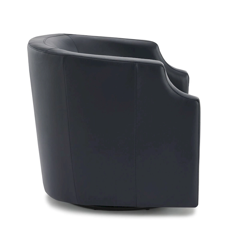 Everette Midnight Blue Top Grain Leather Swivel Glider Barrel Chair by Greyson Living