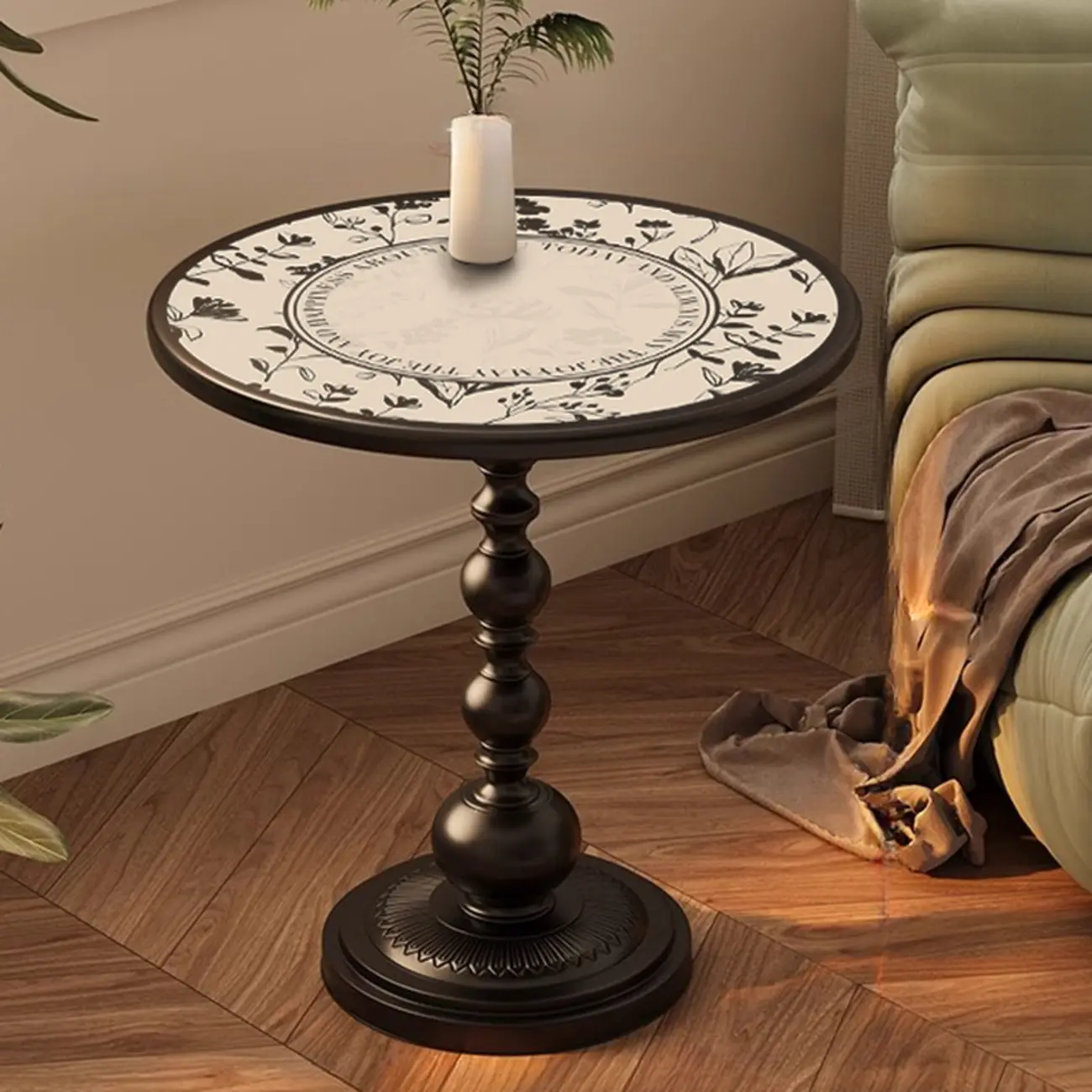 Modern Classic Iron Pedestal End Table Black-White
