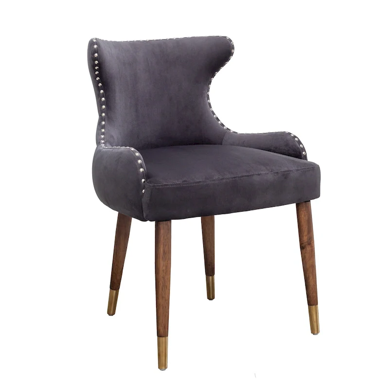 Gray 23  Polyester Upholstered Accent Chair with Rubberwood Legs