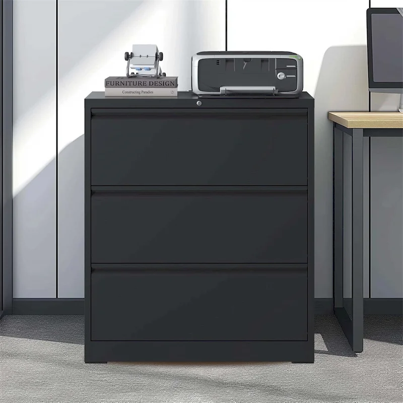 Black/White 3-Drawer Lockable Steel Lateral File Cabinet, 1-Person Use