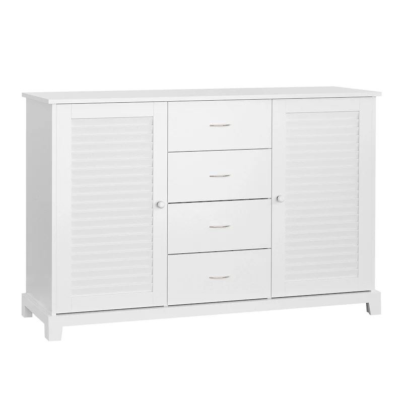 Sideboard Buffet Cabinet with 4 Drawers and 2 Louvered Doors