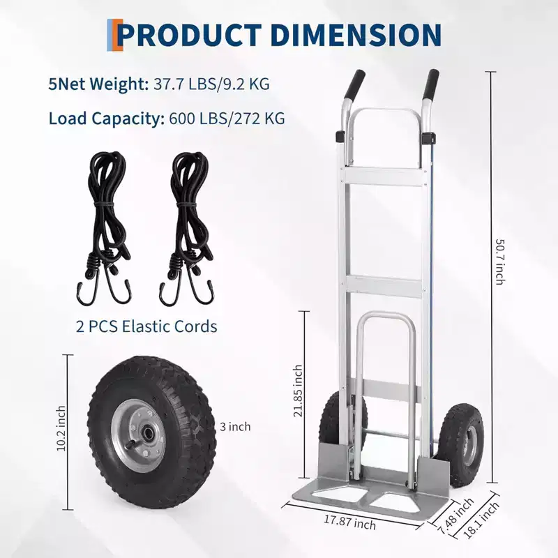 COZONY Aluminum Hand Truck/Stair Climbing Cart, 600 LBS Capacity, Heavy Duty Cart With Extendable Base