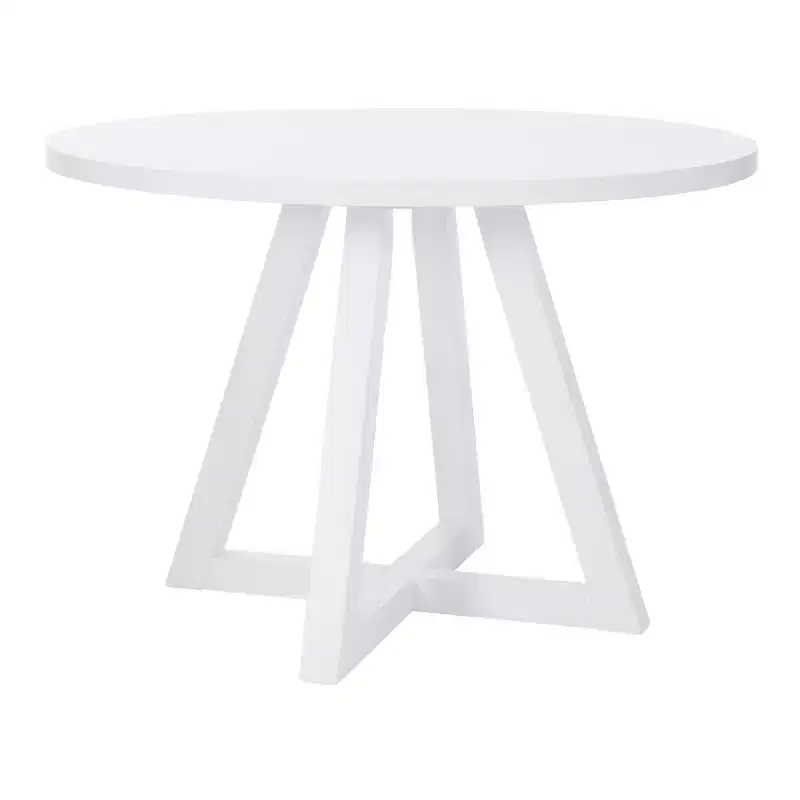 Powell Shelby Solid Wood Round Dining Table White: Seats 4, Lacquered Pedestal Base, 44" Width