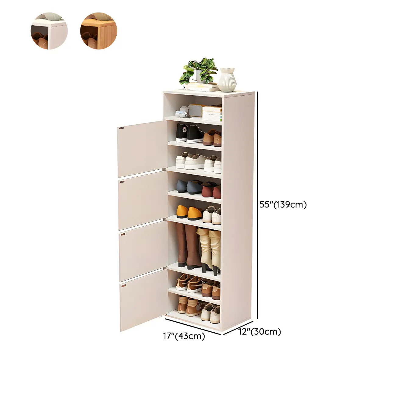 Modern White Tall Shoe Cabinet with Adjustable Shelves