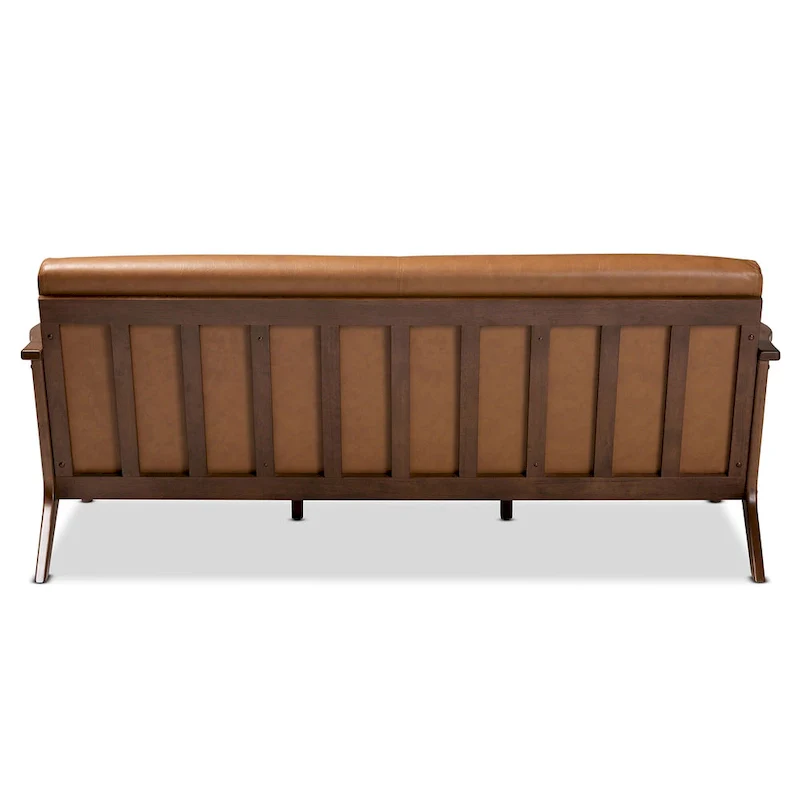 Bianca Mid-Century Modern Wood and Faux Leather Living Room Sofa