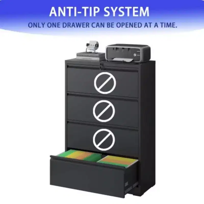 File Cabinet With 4 Drawers, Lock, 2 Keys, Quiet Storage Space Lockable Metal File Cabinet For Home Office, Files Legal, Letter, A4, F4 Size