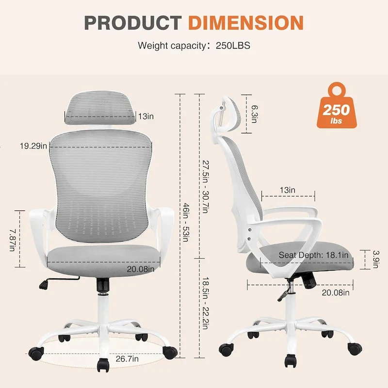 Ergonomic Office Chair, High Back Desk Chair with Headrest, Home Office Swivel Mesh Computer Chair Office Chairs