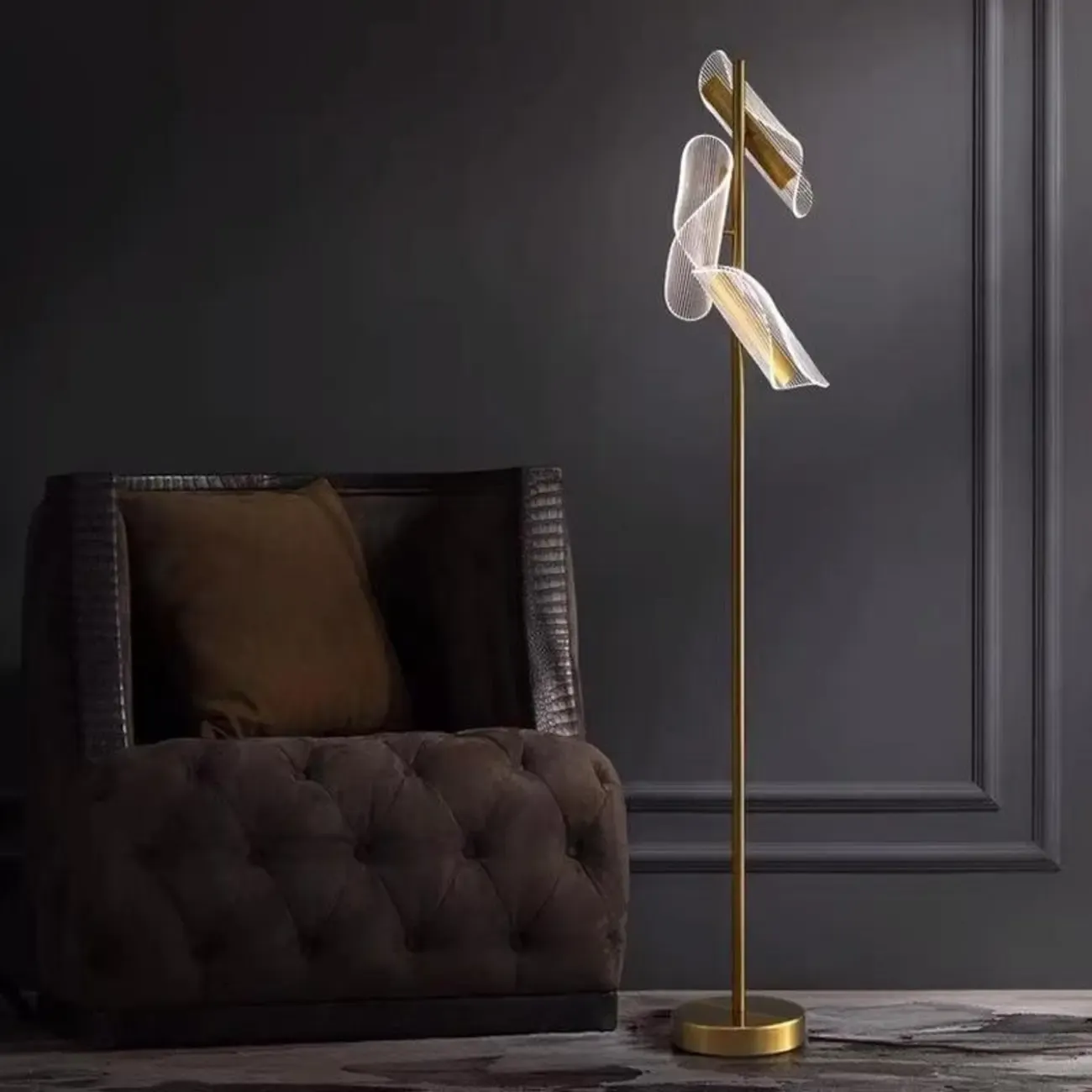 3-Light Unique Dimmable Gold Floor Lamp with Adjustable Head
