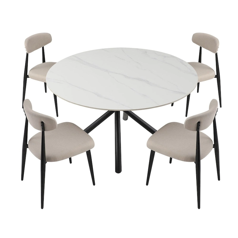 Modern Glam Marble Round Dining Table with Metal Cross Legs