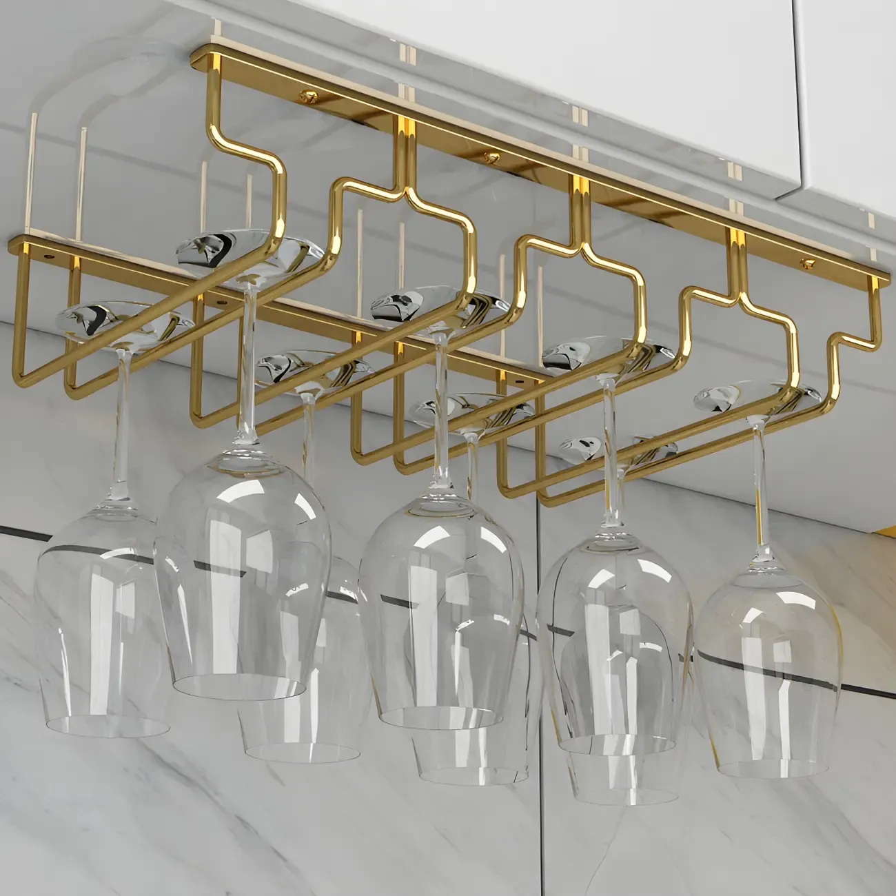 Gold Rectangular Hanging Metal Wine Glass Rack