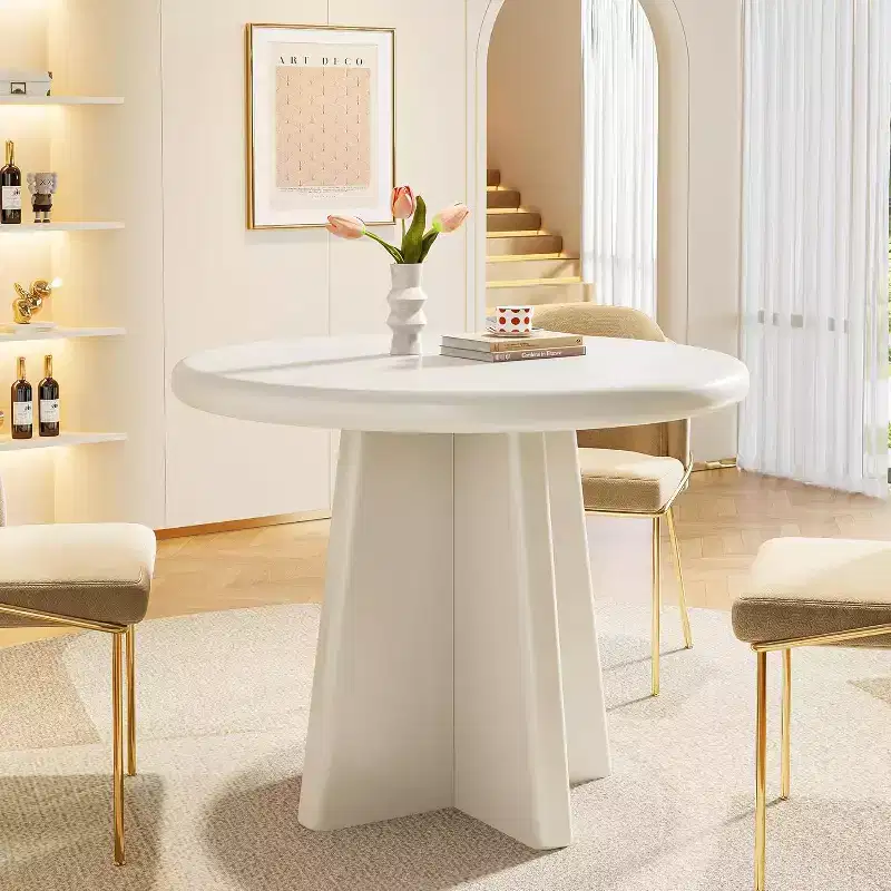 Tribesigns Round Dining Table for 2-4, 31.5-Inch Small Kitchen Table with Sturdy Base, Modern Dinner Furniture for Dining Room, Living Room, White