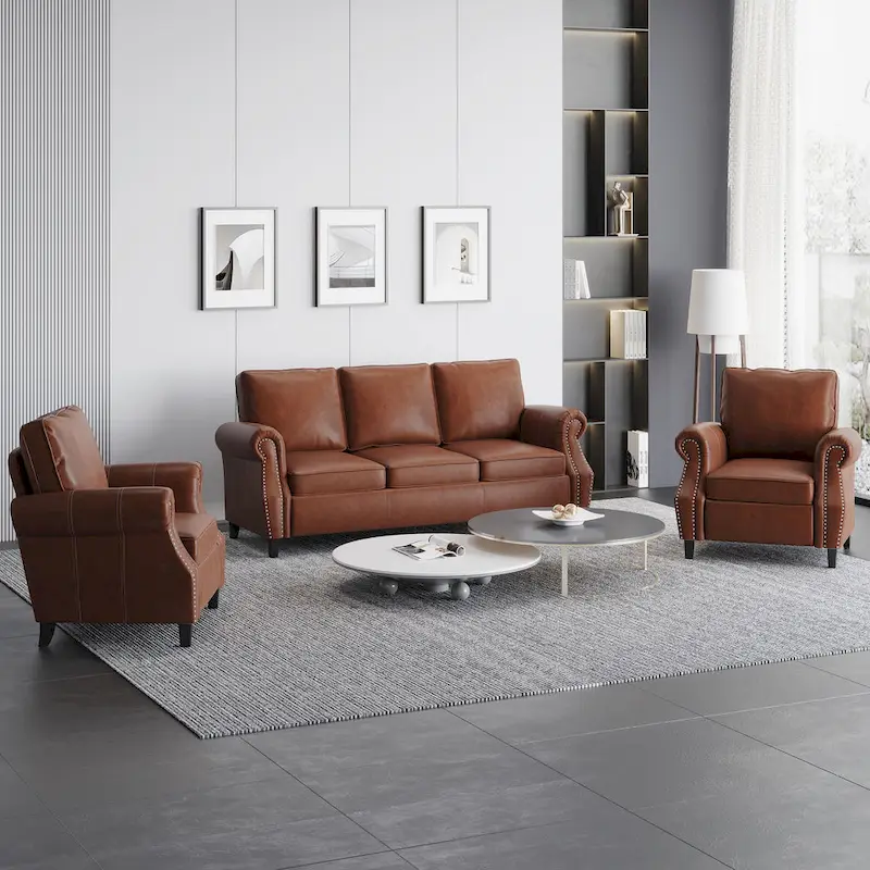 Dowd Faux Leather 3 Piece Club Chair and Sofa Set by Christopher Knight Home