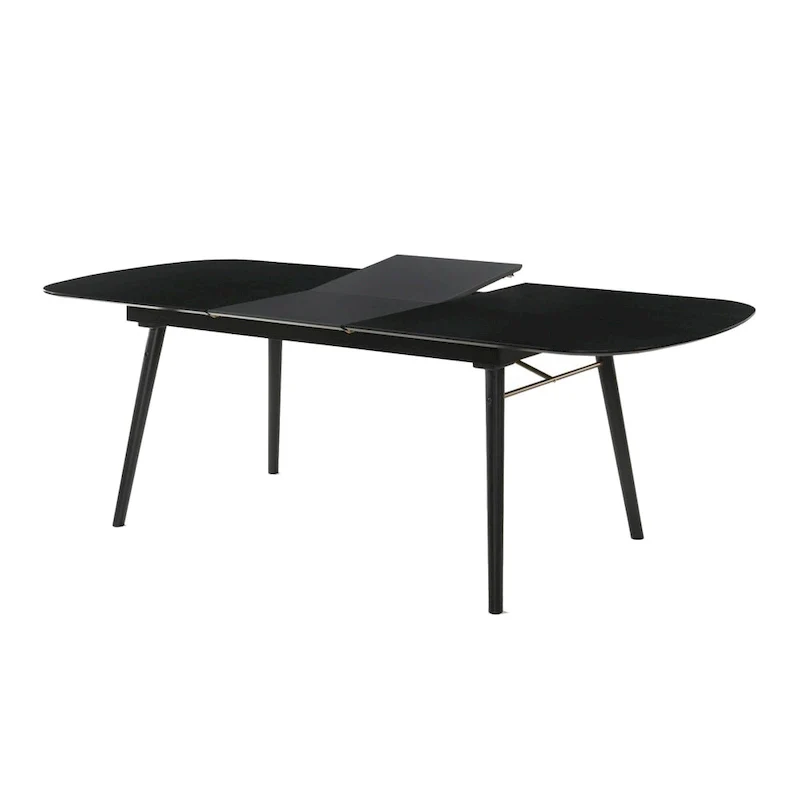 Obround Top Wooden Dining Table with Extendable Leaf, Charcoal Gray