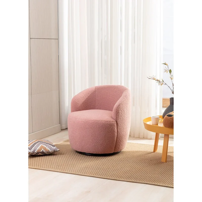 Blue Teddy Fabric Swivel Barrel Chair